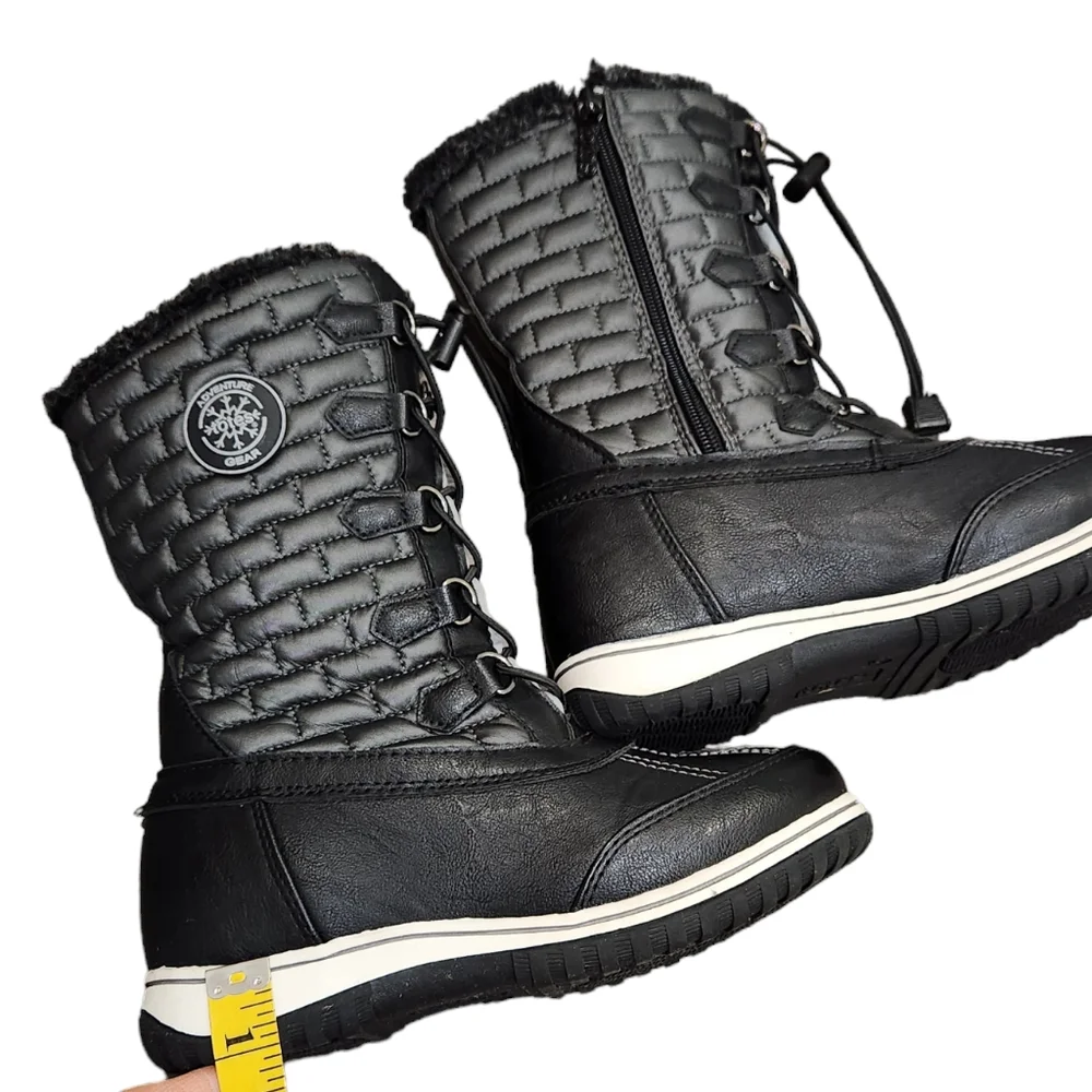 Totes Adventure Gear Snow Winter Boots Black Waterproof Adjustable Strings 6